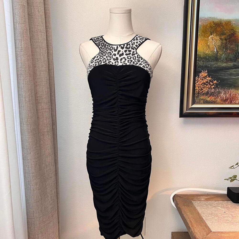 Cache Black & Silver Animal Print Sequin Dress – Size 4